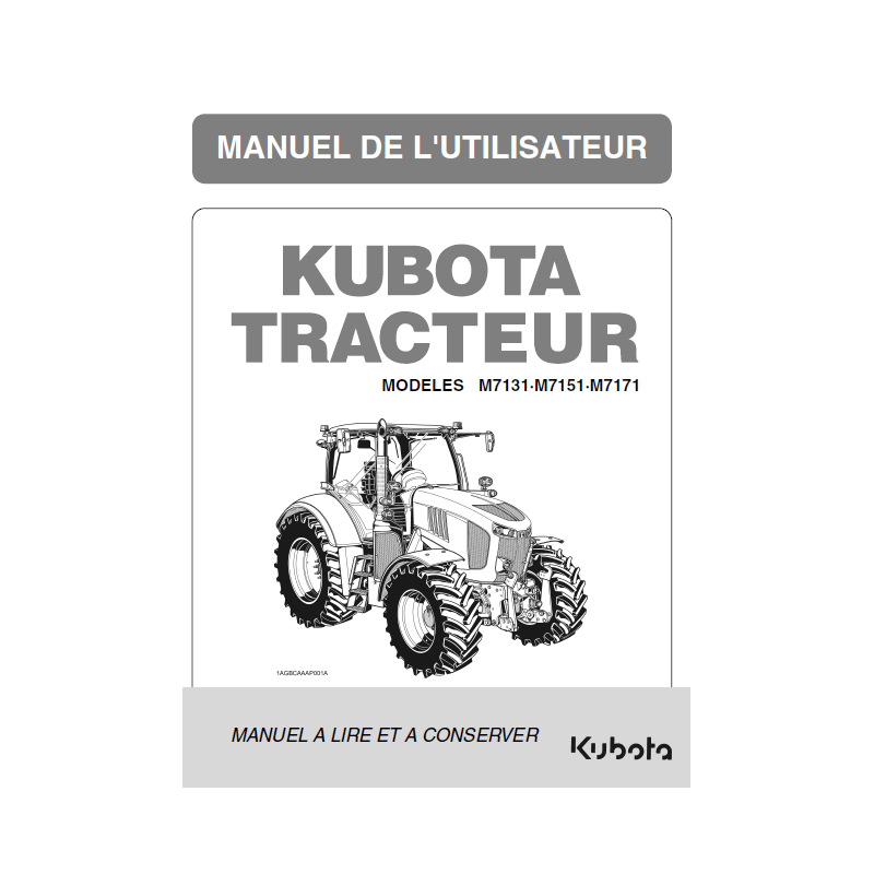 Manuel d'utilisateur Kubota M7131/M7151/M7171 - Version digitale Manuels pour tracteurs