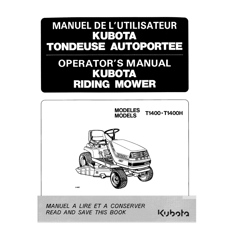 MANUEL D'UTILISATEUR TONDEUSE AUTOPORTÉE KUBOTA T1400-T1400H Manuels espaces verts