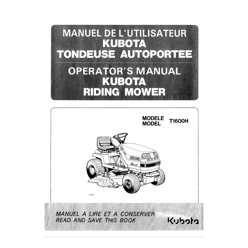 Manuel d'utilisateur tondeuse Kubota T1600H - Version digitale Manuels espaces verts