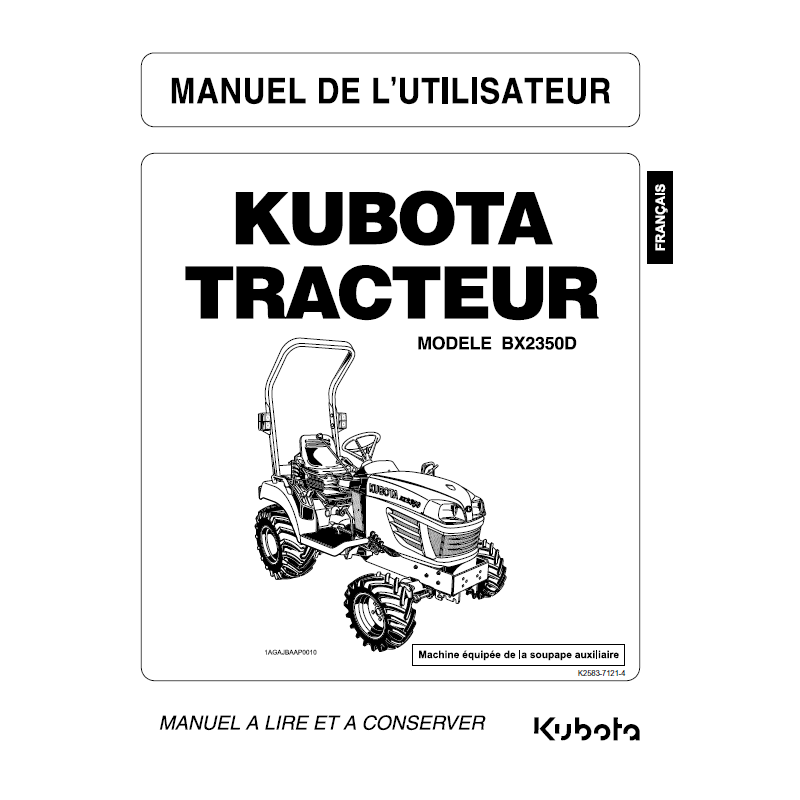 Manuel d'utilisateur tracteur Kubota BX2350D - Version papier Manuels espaces verts